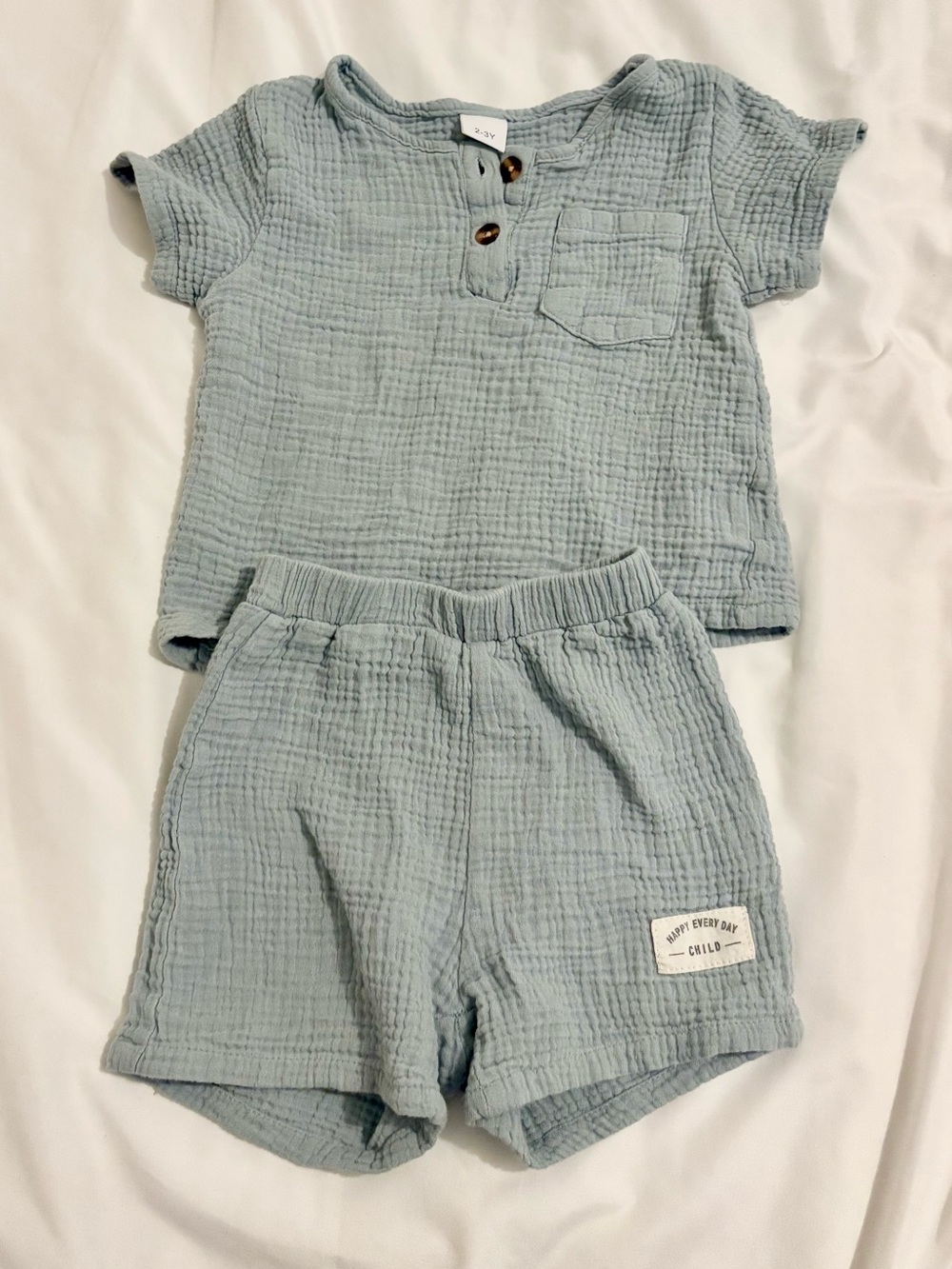 Light green cotton linen Gauze Two-Piece Toddler Set 2T 24 months boy girl